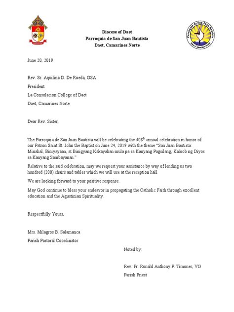 Request Letter for Office Tables, and Chairs 